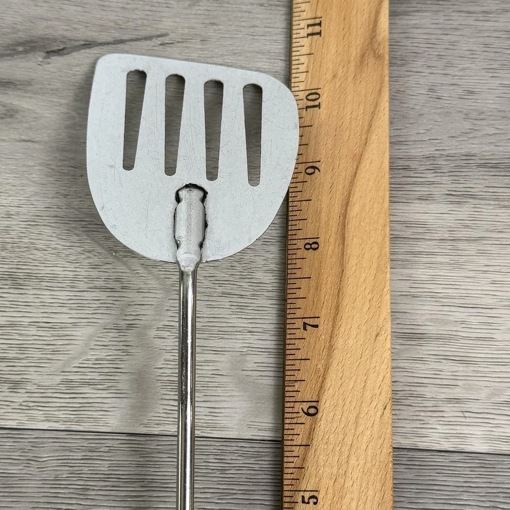 VTG EKCO Chromium Plated 10 inch Slotted Spatula Turner Black Handle USA Utensil